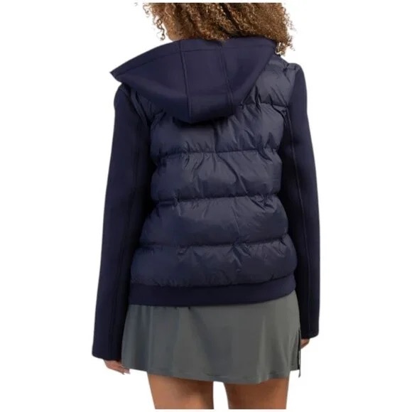 Greyson Eos Hybrid Puffer Jacket Hood Pockets Zip Navy Golf Embroidered Large - Picture 2 of 14